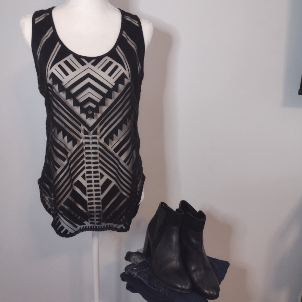 Black Cutout Patterned Tank